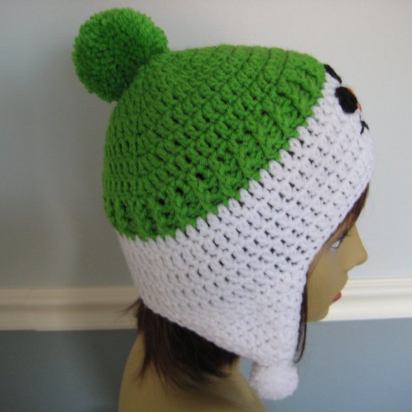 Let it Snow Beanie - Lime Green Unisex Teen / Adult Hand Knit Snowman Hat - SALE - Picture 2 of 7